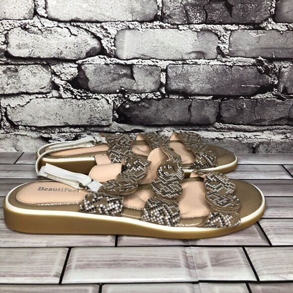 Beautifeel Taupe Patent Leather White Dotted Strap Sandals Women Sz 41EU/10.5US - Picture 4 of 16